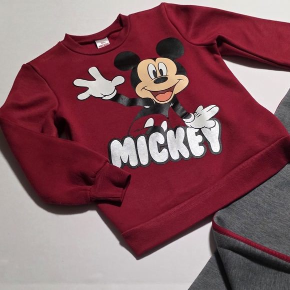 Disney Mickey Mouse Boys 7-8 2-Pc Set: Pullover Sweatshirt Jogger Pants Red/Gary - Picture 5 of 14